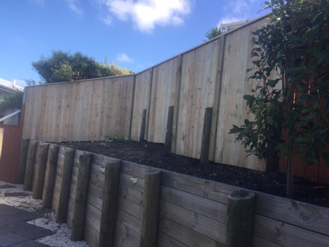 retaining wall and fence